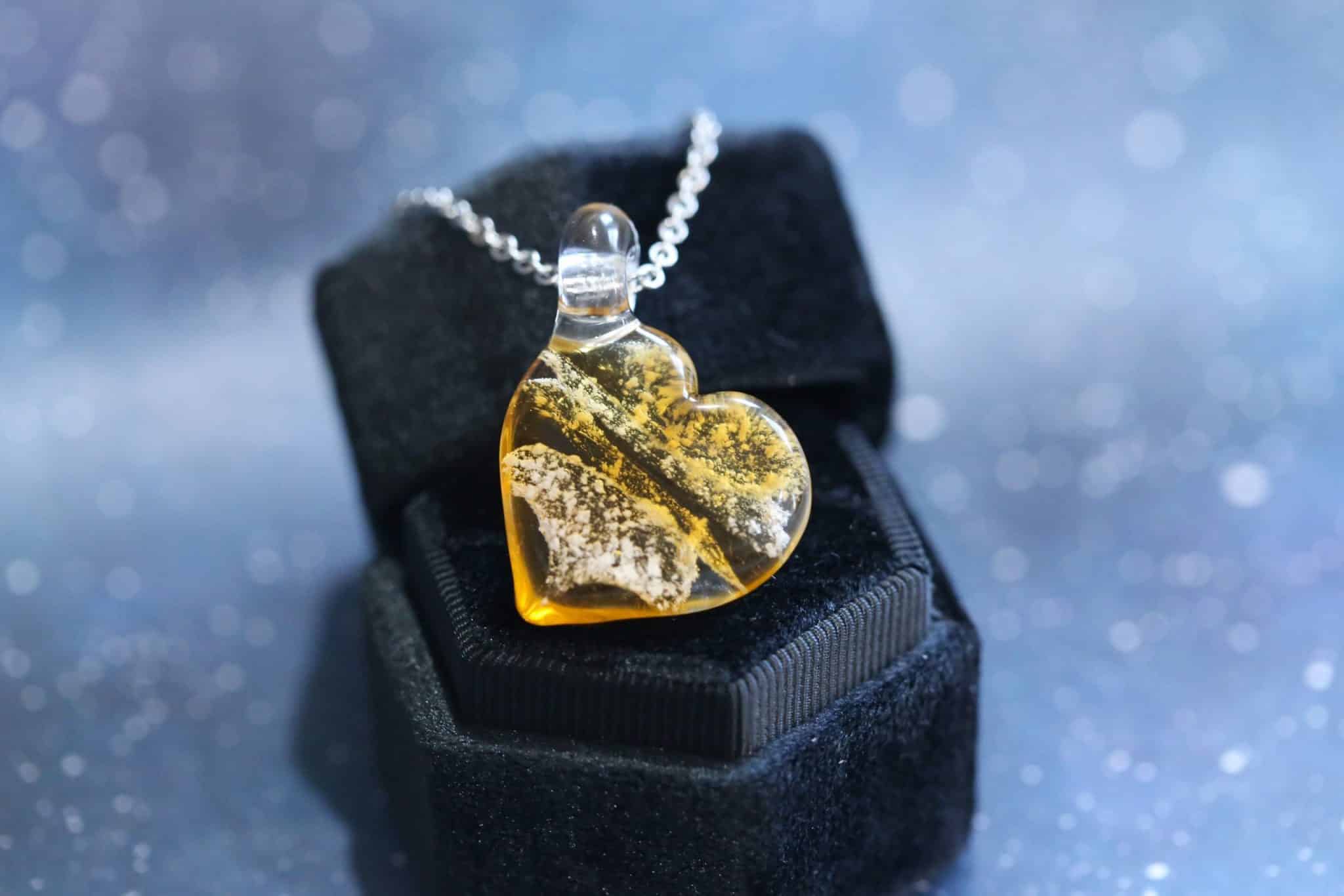 Yellow Glass Heart Cremation Ash Pendant Memorial