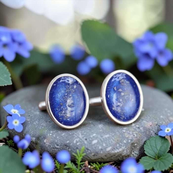 Bespoke Cremation Jewelry • Sterling Silver Oval Cremation Cuff Links