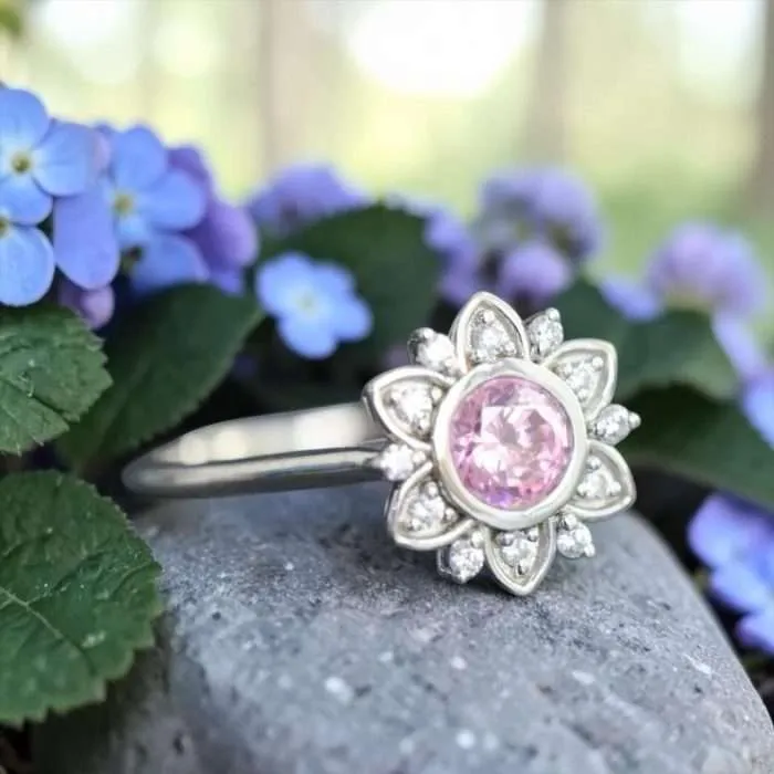 The “Amira” Ring • 5mm Flower Gemstone Cremation Ring for Ashes
