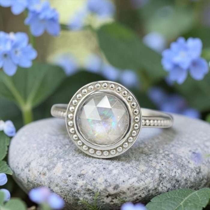 The “Caroline” Ring • 8mm Rose Cut Moissanite Cremation Ring for Ashes