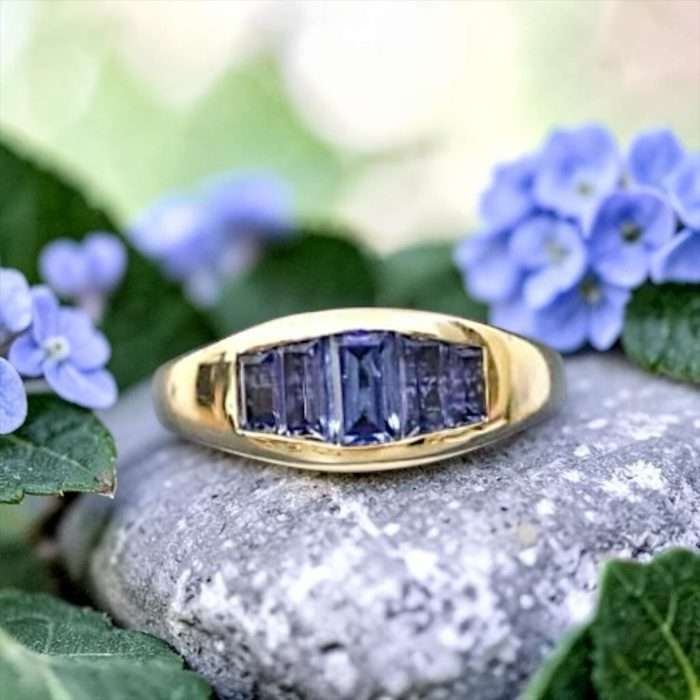 The “Marlo” Ring • Five Stone Unisex Sapphire Baguette Cremation Ring for Ashes