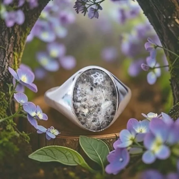 Glass “Silas” Ring • Signet Band Glass Cremation Ring for Ashes