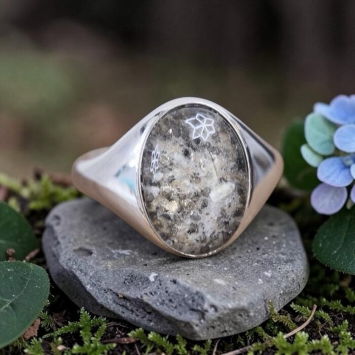 Glass “Silas” Ring • Signet Band Glass Cremation Ring for Ashes