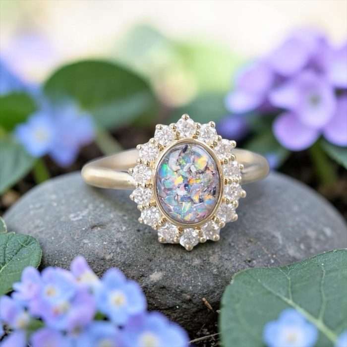 The "Ellie” Ring • Halo Glass Cremation Ring for Ashes