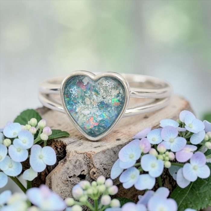 Glass “Lexis” Ring • Solitaire with Split Band Cremation Ring for Ashes
