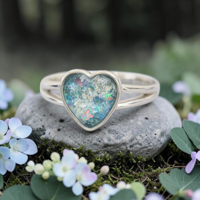 Glass “Lexis” Ring • Solitaire with Split Band Cremation Ring for Ashes