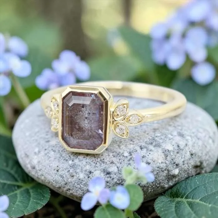 The “Jane” Ring • Bezel Set Leaf Accent Cremation Ring for Ashes