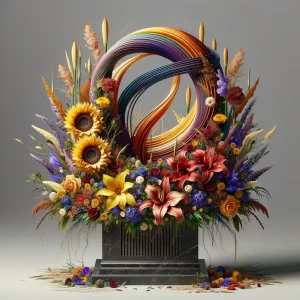 Funeral Flower Arrangment Designer Thumbnail with Beautiful Abstract Floral Arrangement with Fall Colors generated by AI