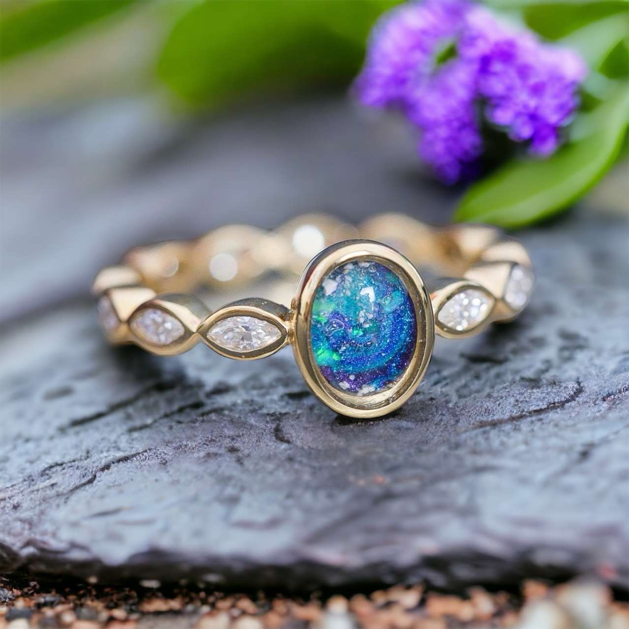 Glass “Judith” Ring • 8x6mm Oval Glass Marquise Band Cremation Ring for ...