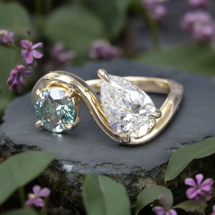 Yellow Gold Toi Et Moi Cremation Ring with Lab Diamonds