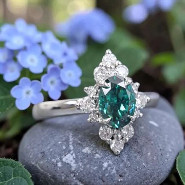 The βPolarisβ Ring β’ 5x7mm Starburst Halo Cremation Ring for Ashes