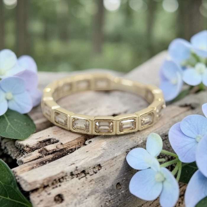 The “Edith” Ring • Emerald Cut Gemstone Eternity Cremation Ring for Ashes