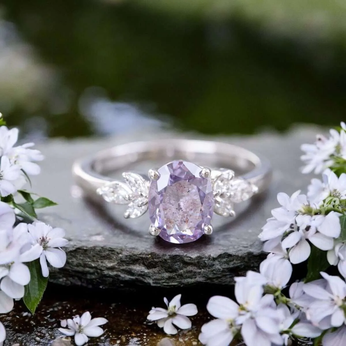 Lavender Cubic Zirconia Cremation Ring, Oval Cut