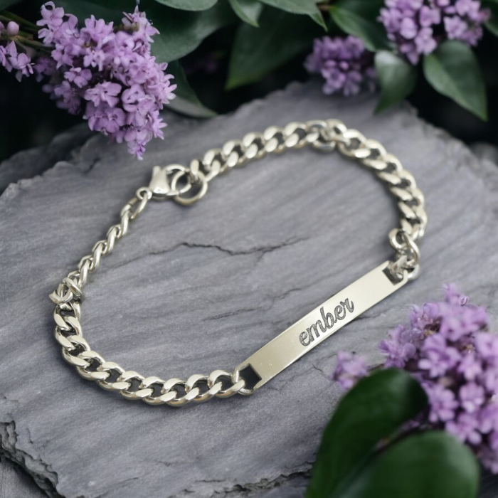Stainless Steel Inlay Bracelet • Unisex Curb Link Bracelet for Cremation Ashes