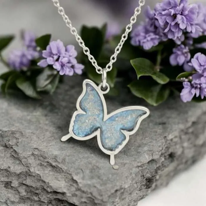 Resin Butterfly Necklace • Bezel Cremation Ash Necklace