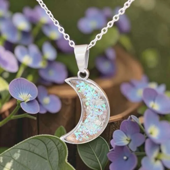 Resin Moon Necklace • Unisex Bezel Cremation Ash Necklace