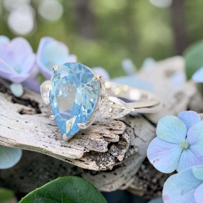 The “Jillian” Ring • Pear Side Stones Cremation Ring for Ashes