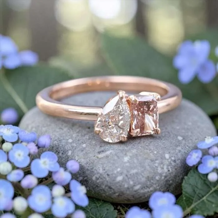 The Mini “Lilah” Ring • Toi et Moi Gemstone Cremation Ring for Ashes
