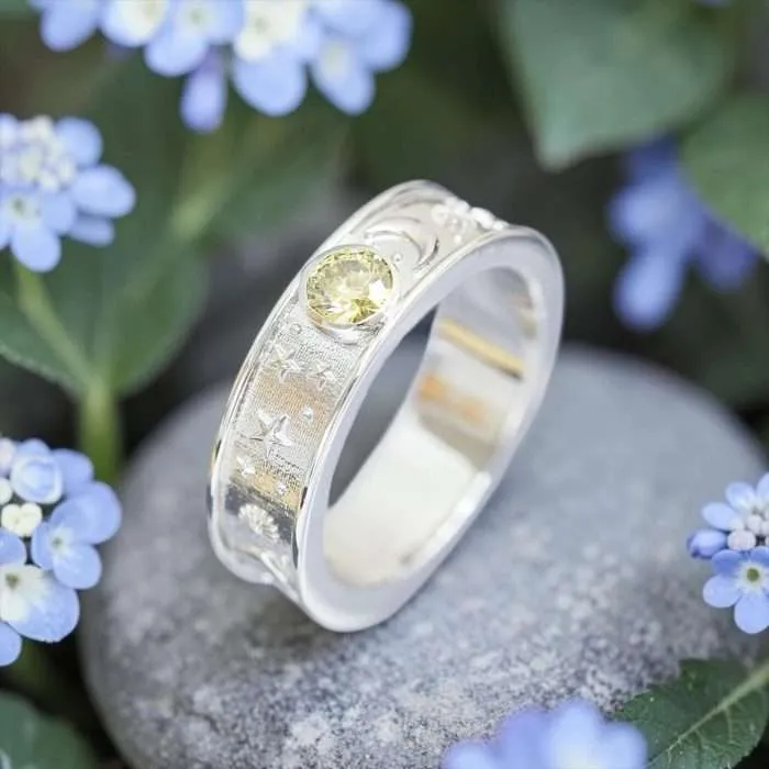 The “Artemis” Ring • 4mm Round Stone Celestial Cremation Ring for Ashes