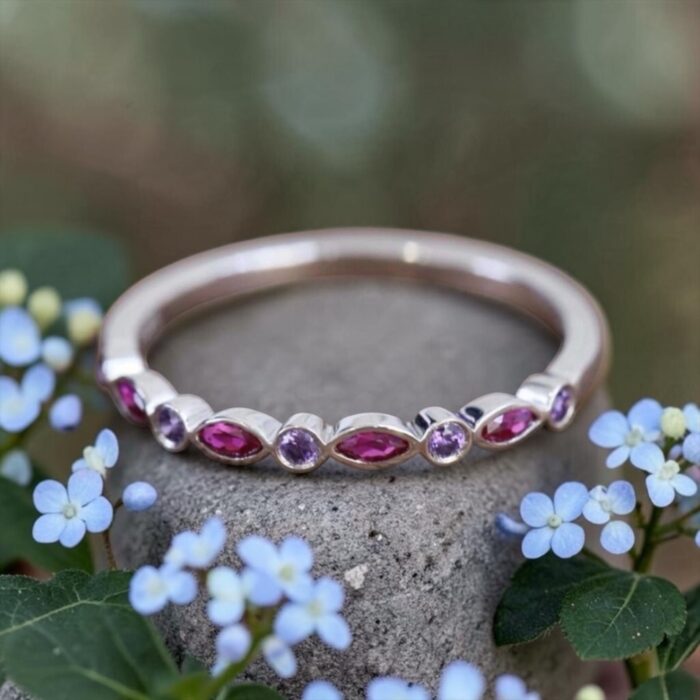 The Mini “Juliet” Ring • Marquise and Round Half Eternity Band Cremation Ring for Ashes