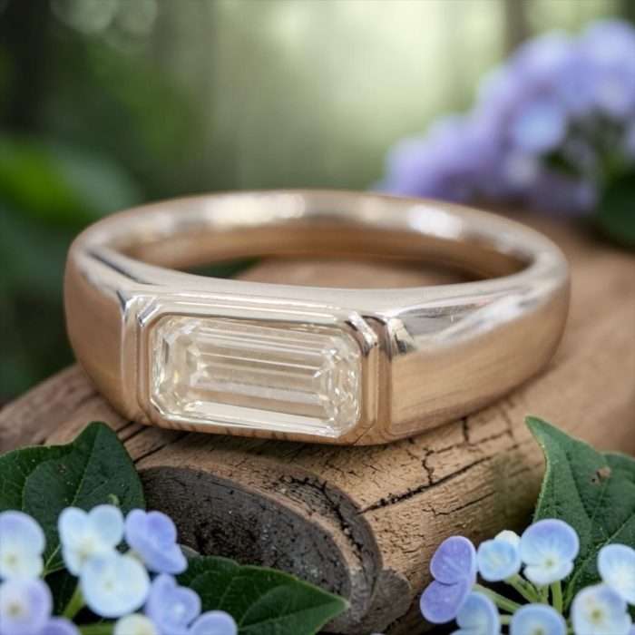 Sample Sale • Sterling Silver Size 7 With Elongated Lab Diamond Emerald Cut