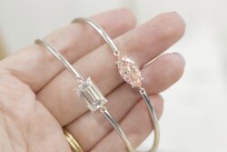Custom Listing • 7” Sterling Bangle with 9x11mm Emerald Cut Light Aqua Blue CZ